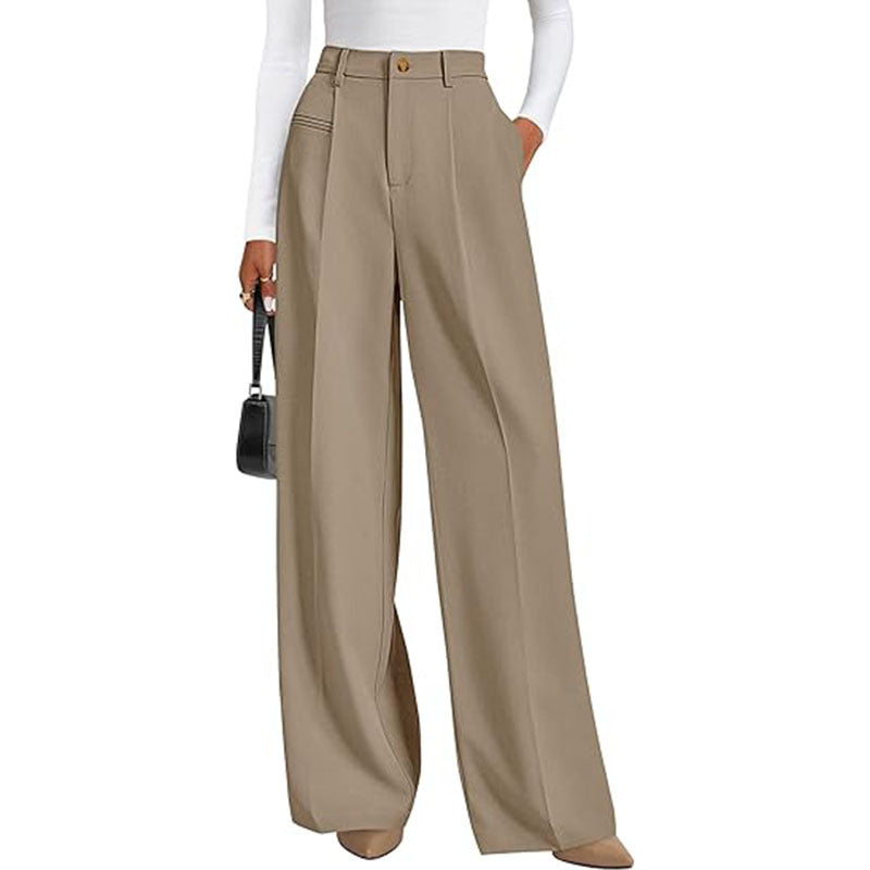 New Solid-color High-waisted Womens Casual Wide-leg Pants
