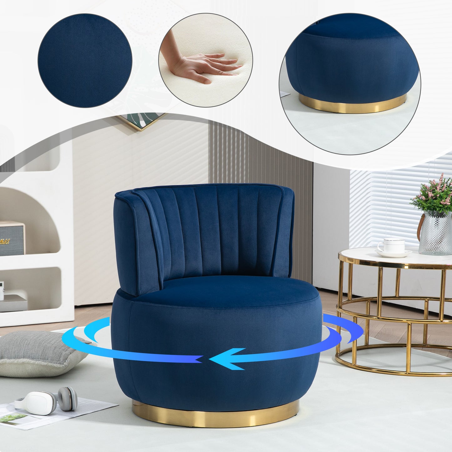 360 Degree Swivel Cuddle Barrel Accent Sofa Chairs, Round Armchairs With Wide Upholstered, Fluffy Velvet Fabric Chair For Living Room, Bedroom, Office, Waiting Rooms