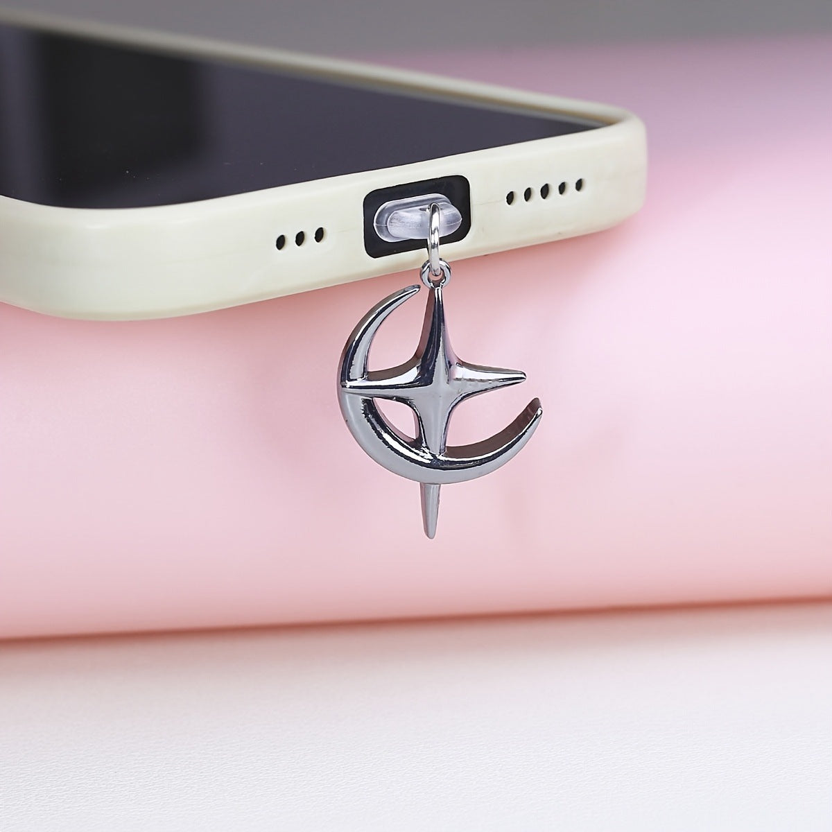 Silver Four-corner Star Dust Plug Pendant Charging Port
