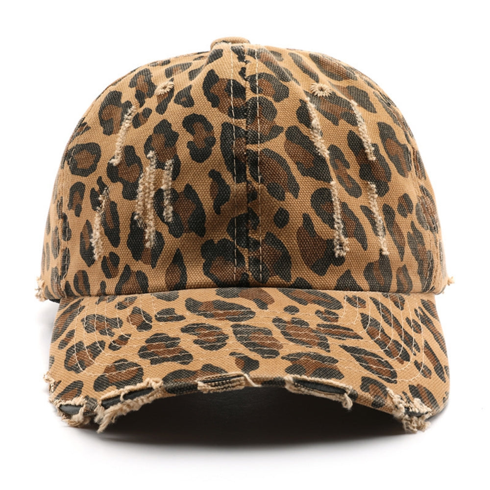 Leopard Print Distressed Beveled Adjustable Vintage-style Casual Baseball Cap Suitable For Outdoor Activities And Streetwear