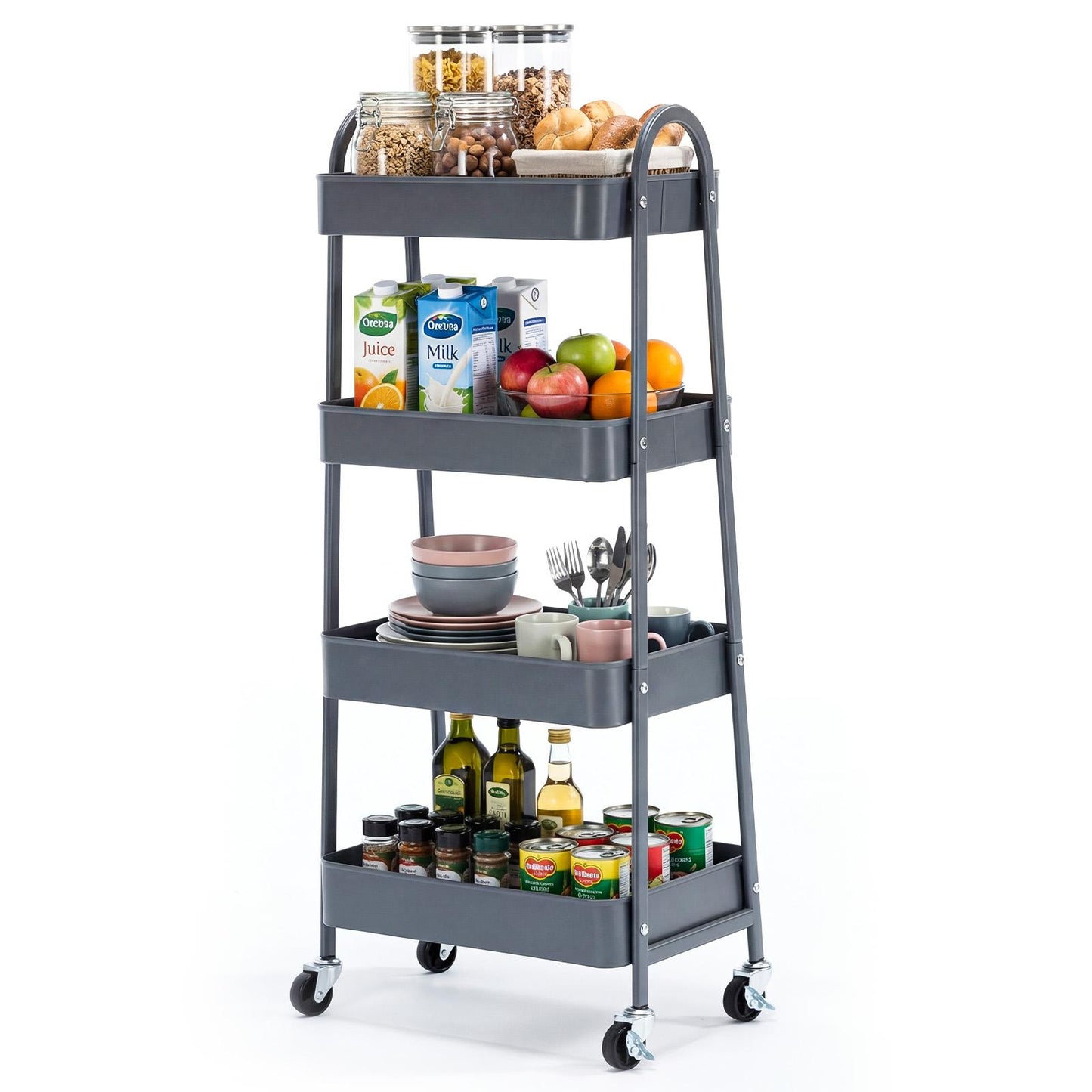 Four-layer Practical Mobile Trolley, Metal Movable Storage Rack, With Lockable Casters