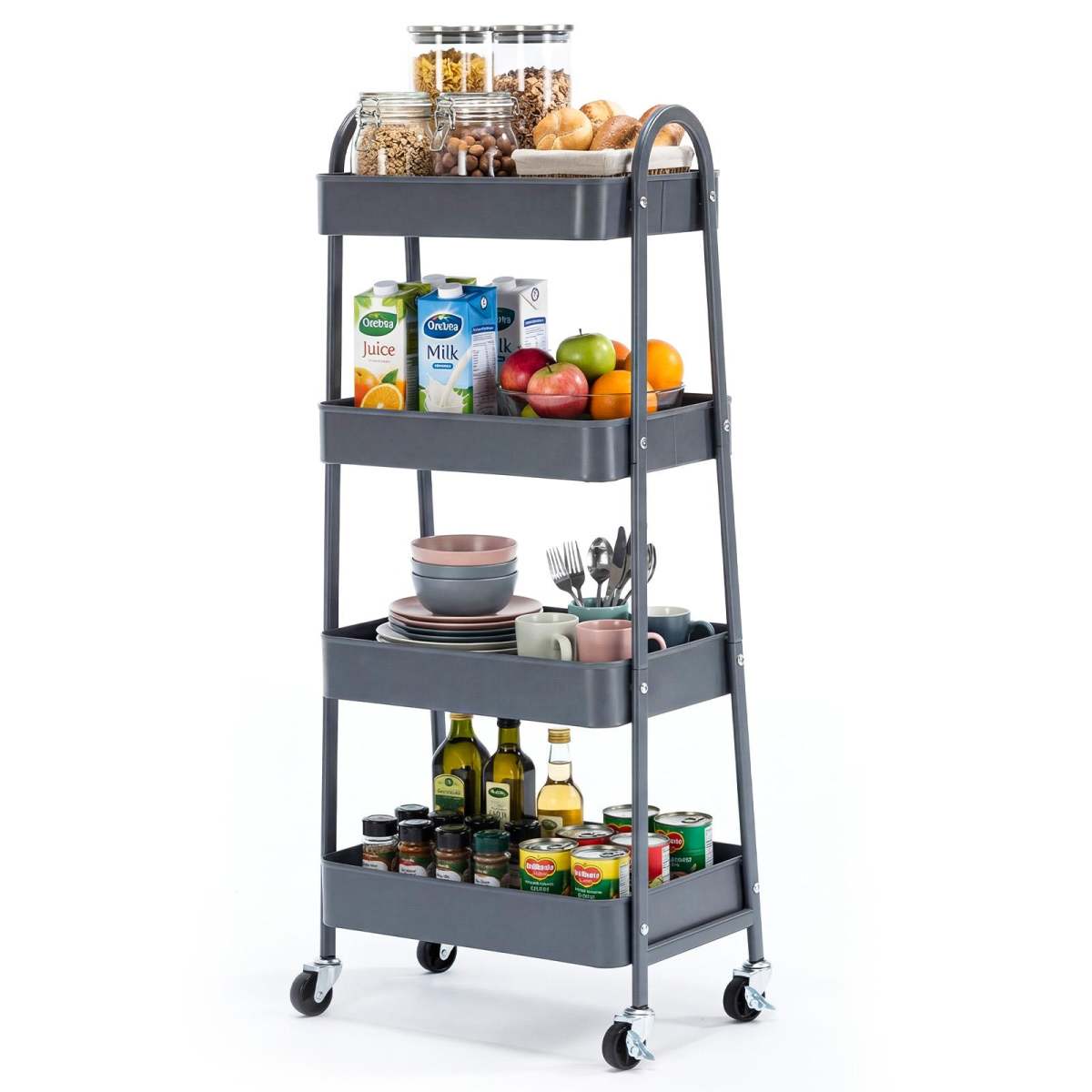 Four-layer Practical Mobile Trolley, Metal Movable Storage Rack, With Lockable Casters