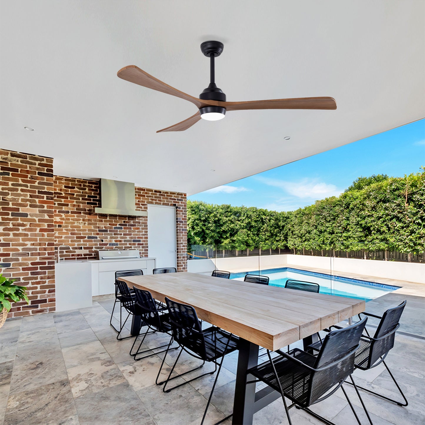 62  3PCS  Solid Wood Blades Ceiling Fan With Lights Remote Control,Quiet DC Motor 3 Blade Ceiling Fans 6 Speed Levels,Reversible Ceiling Fan,for Patio Living Room, Bedroom, Office,Indoor. Matte Black