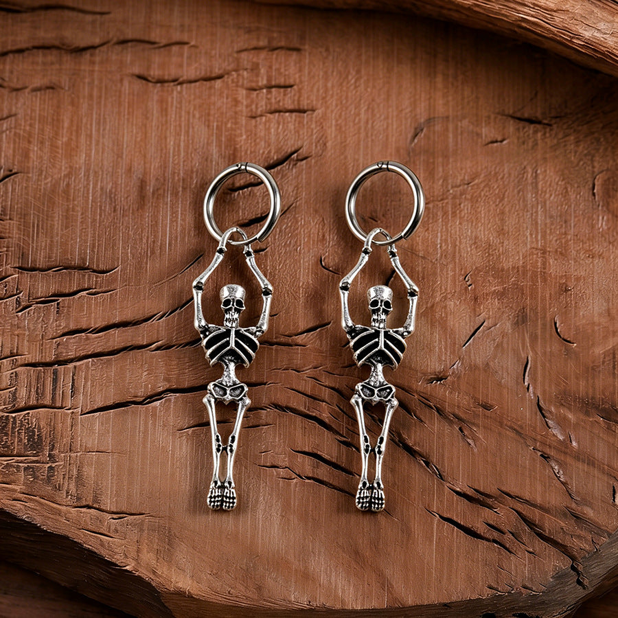 Vintage Human Skeleton Ear Cuffs - Exaggerated Gothic Punk Earrings for Halloween Party Costume Accessories Gift