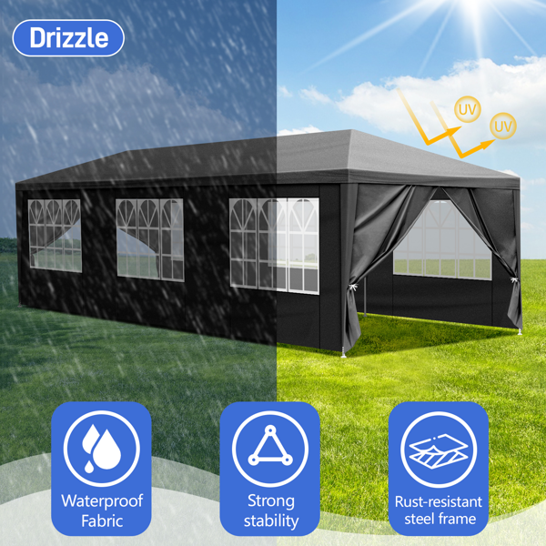 10'x30' Outdoor Party Tent With 8 Removable Sidewalls, Waterproof Canopy Patio Wedding Gazebo Black
