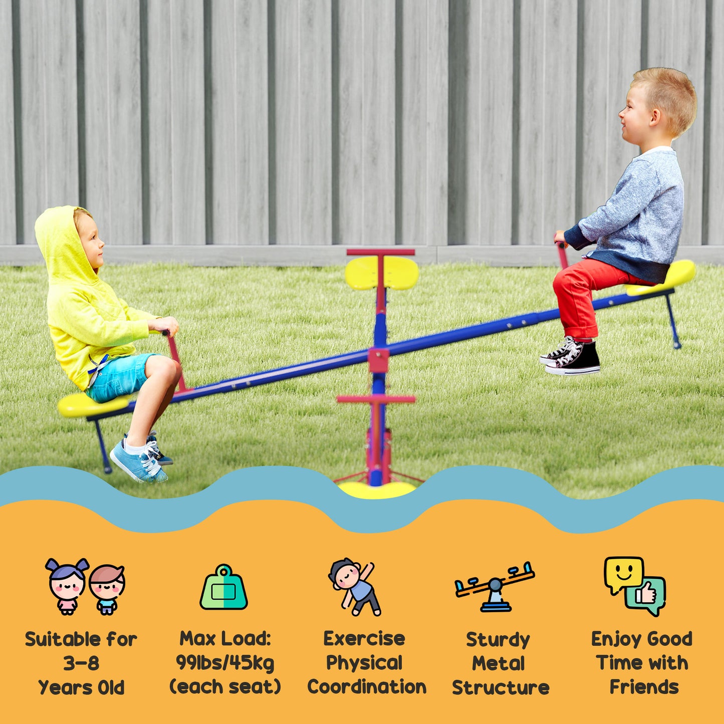 Kids Seesaw Swivel Teeter Totter With 360° Spinning, 4 Seater Seesaw Outdoor Playground Equipment For Backyard, Boys And Girls Aged 3-8 Years Old