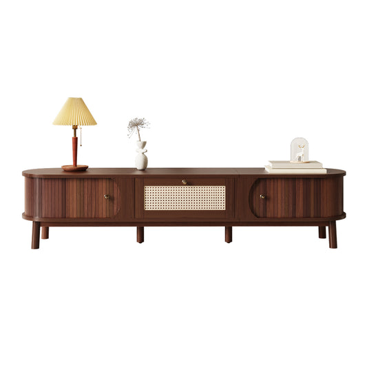 TV Cabinet  TV Cabinet With Natural Wood Doors And Rattan Drawers. Natural Storage Solutions For A Rustic Ambience