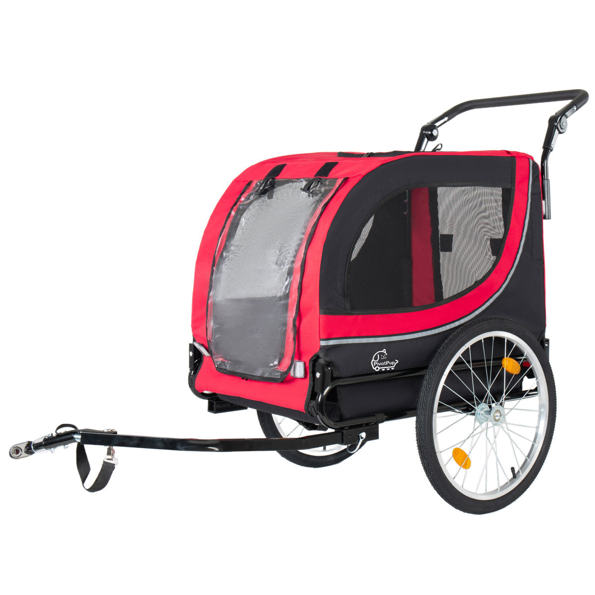 2-in-1 Bike Trailer & Pet Stroller For Dogs Up To 100lbs Foldable Pet Carrier Cart With Two 8   Front Caster & 20   Quick Release Air-Filled Wheels, Breathable Mesh And PVC Rain Cover, Red