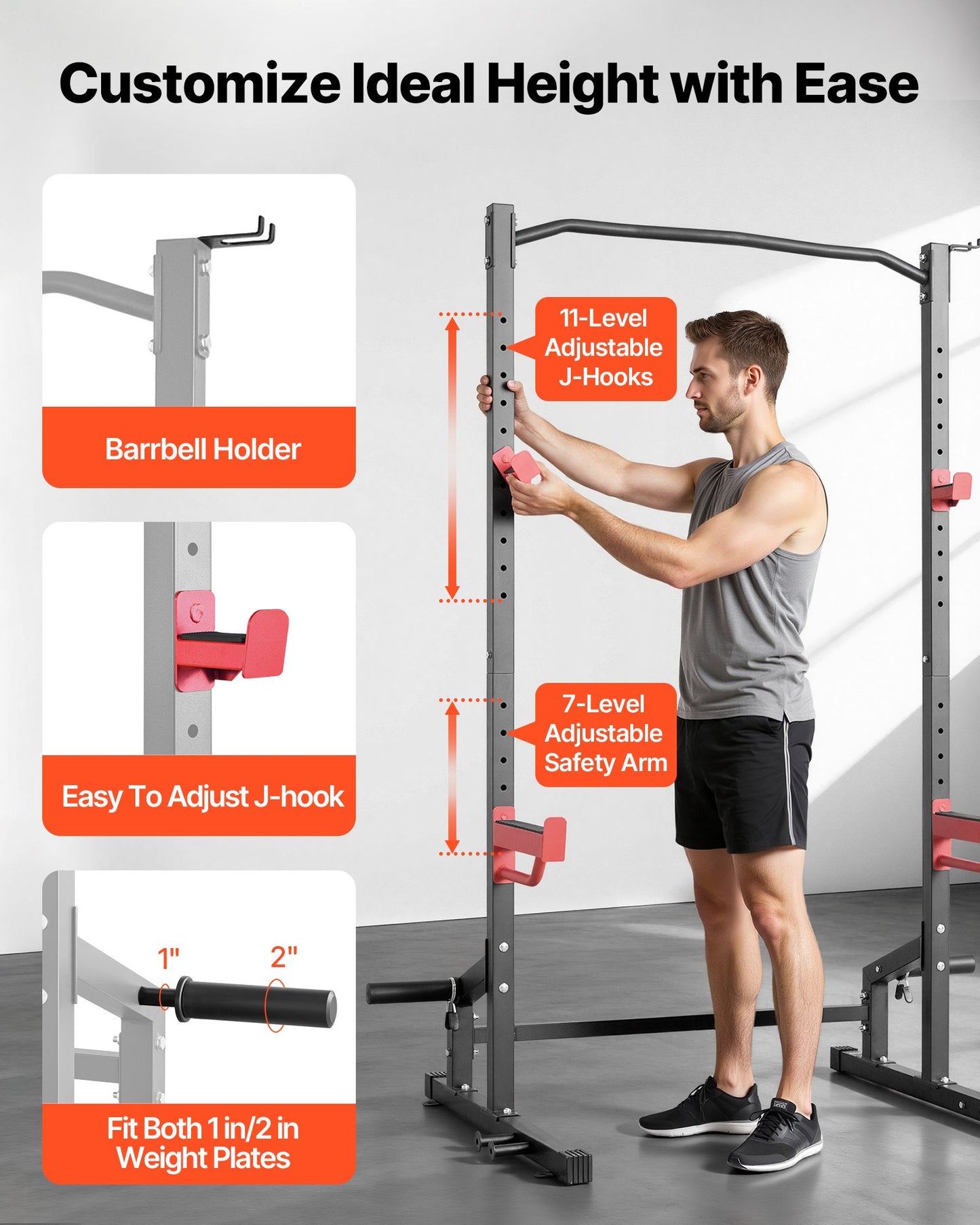 Power Cage Squat Rack, Multifunctional Power Rack Home Gym, 1000LBS Strength Training Workout Equipment With 4 Band Pegs, Adjustable J-Hooks & Safety Bars For Barbell Squat Bench Press Pull-Up