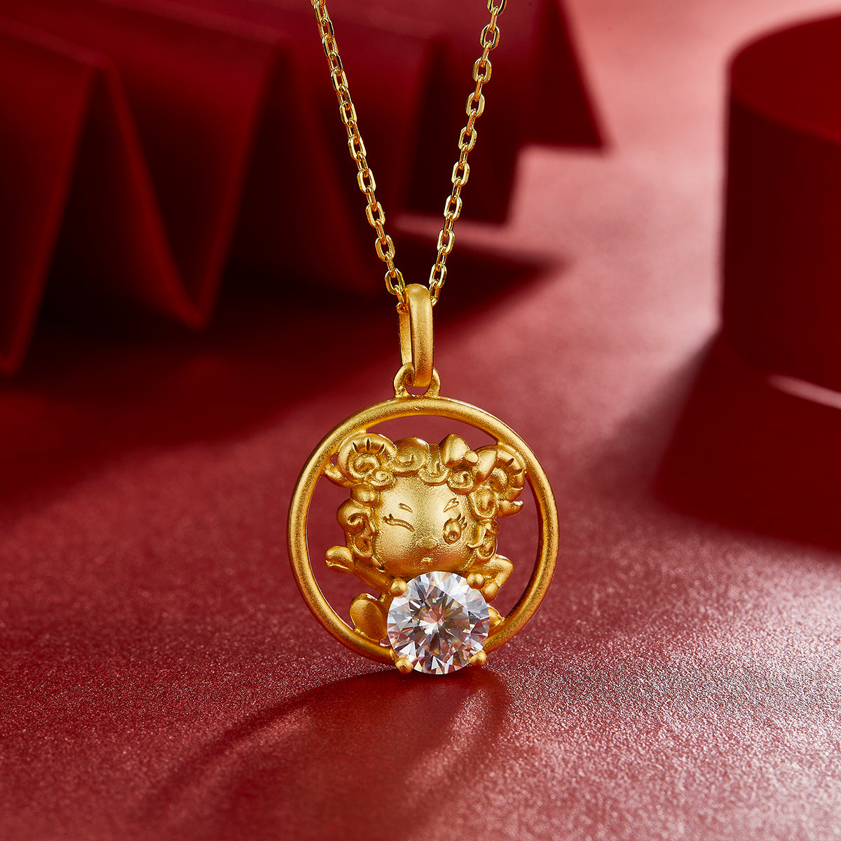 S925 Sterling Silver Gold Plated 1ct D Color VVS1 Moissanite Chinese Zodiac Goat Necklace 4.5g Benmingnian Gift GRA Certified Gift Box