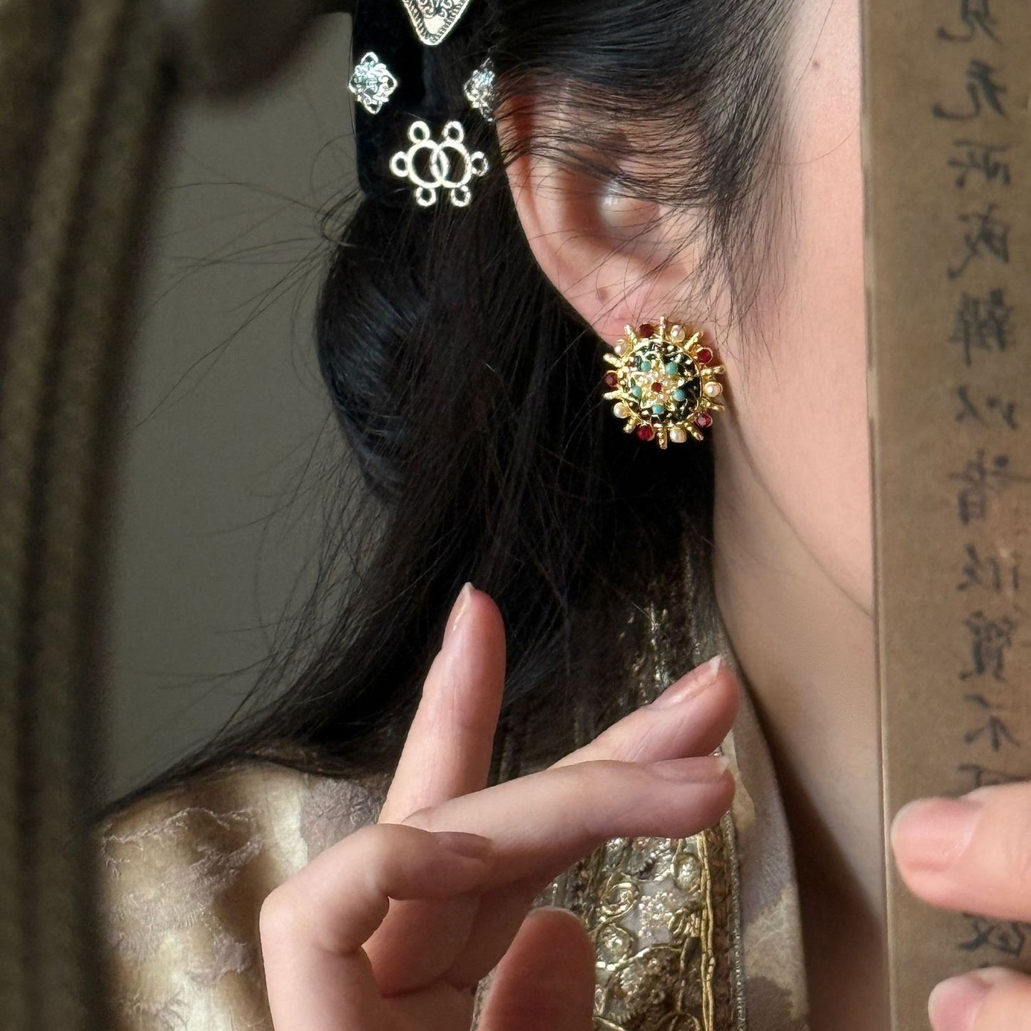 Chengxia Clip On Earrings, New Chinese Ethnic Retro Court Style Luxury Grand Delicate Heavy Craft Ear Jewelry For Women