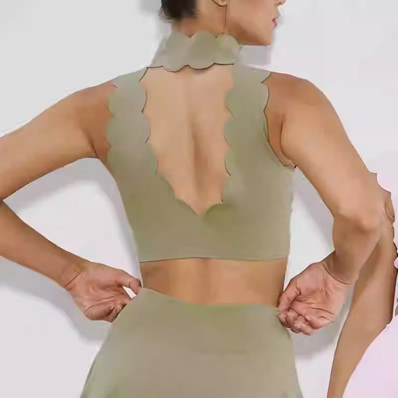 Halter Sleeveless Yoga Bra Lace Thick Shoulder Strap Beauty Back