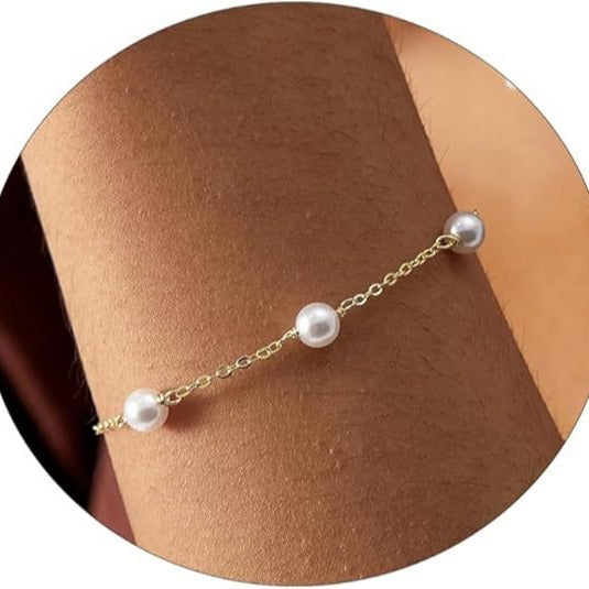 Small Pearl Bracelet 14K Gold Chain Bangle Cute And Minimalist Gift Jewelry