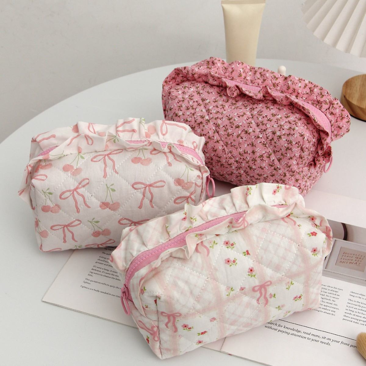 Korean-style Lace Bow Makeup Bag For Girls