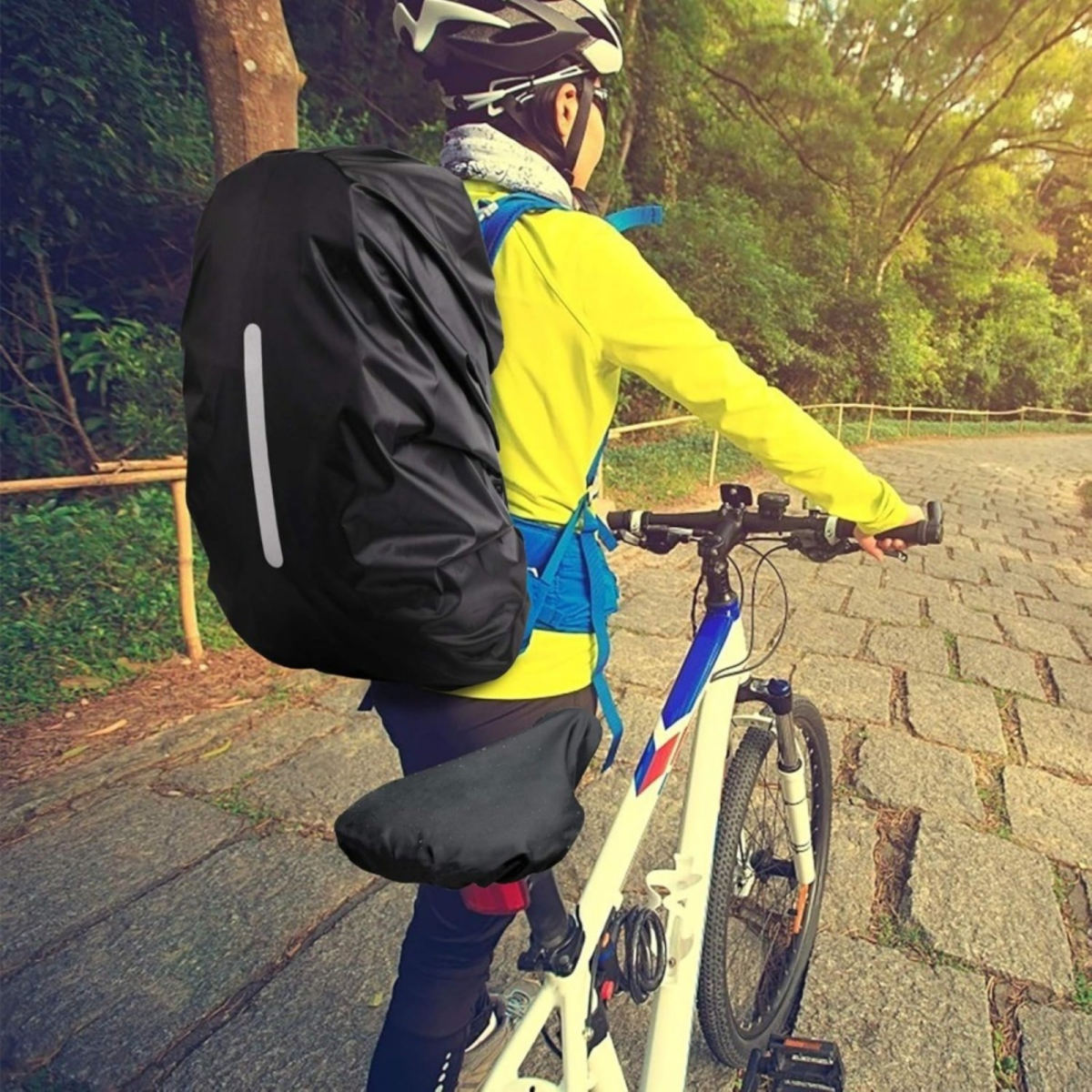 4-teiliges Fahrrad Sattelschoner & Rucksackhülle Set Mit 2 Sattelschützern Und 2 Schwarzen Rucksackhüllen, Praktisches Schutz-Set Für Fahrrad Und Outdoor-Partyzubehör-Set