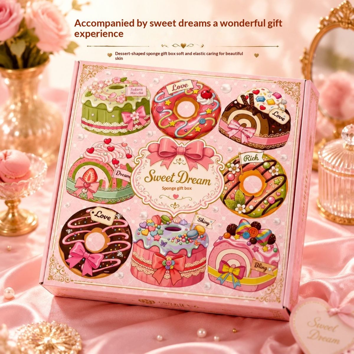 Donut-Shaped Sponge Scrubber Creative Gift Box