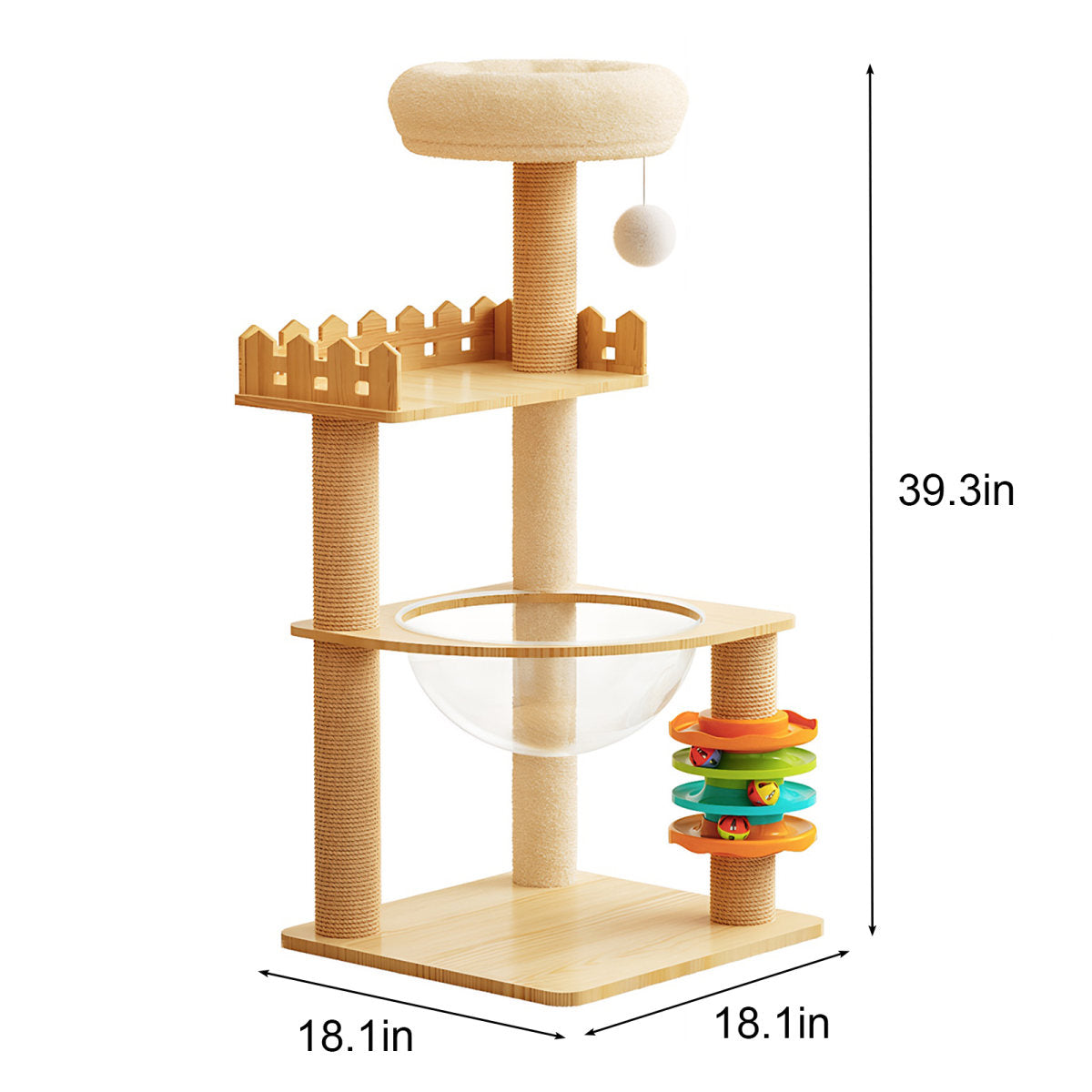 39.3 Modern Cat Tower, Wood Cat Tree Tower For Indoor Cats, Cat Treewith Sisal-Covered Scratching Posts And Top Perch, Cat Condo With Acrylic Hammock And Toys For Small Large Cats