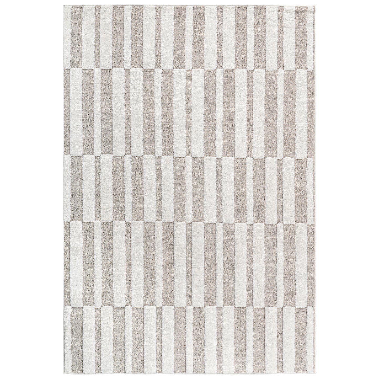 Step Collection High-Low Striped Beige Cream Indoor Area Rug, 2'x3', Modern, Contemporary, Geometric, Bohemian, Bedroom, Kitchen, Living Room, Doormat, Non Shedding Carpet