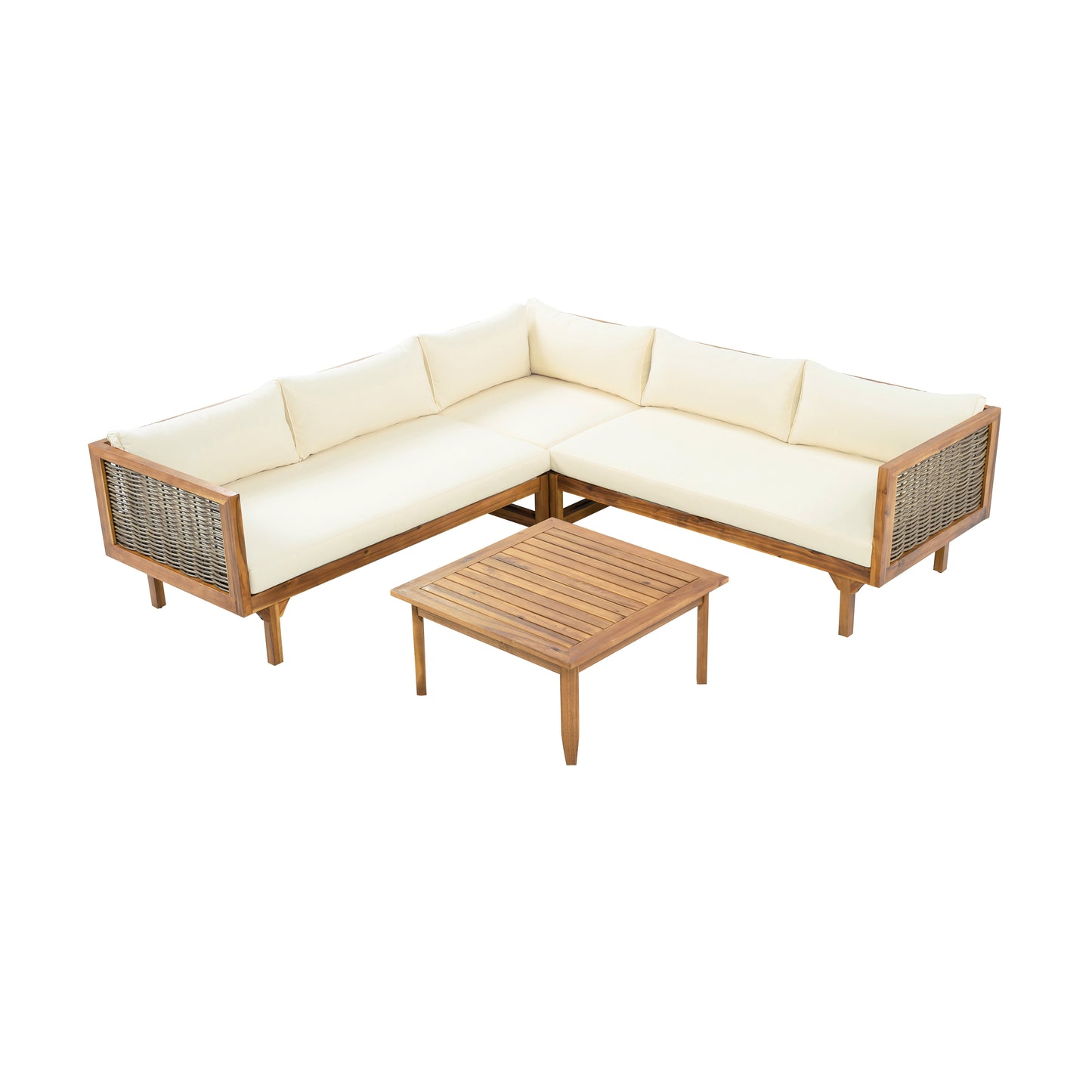SECTIONAL SEATING GROUP WITH WATERPROOF CUSHIONS - PREMIUM OUTDOOR SOFA SET BEIGE CUSHION