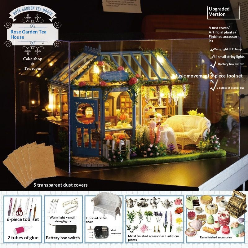 DIY Cottage Craft Assembled Rose Garden Tea House Puzzle Toy