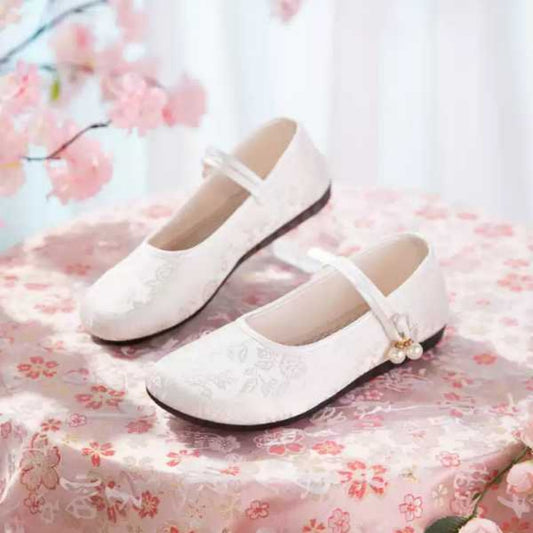 Spring & Summer Chinese Style Satin Shallow Flats -Soft Sole Breathable Mary Jane Cloth Shoes With Elegant Jacquard Texture, Perfect For Qipao & Hanfu Styling For Women