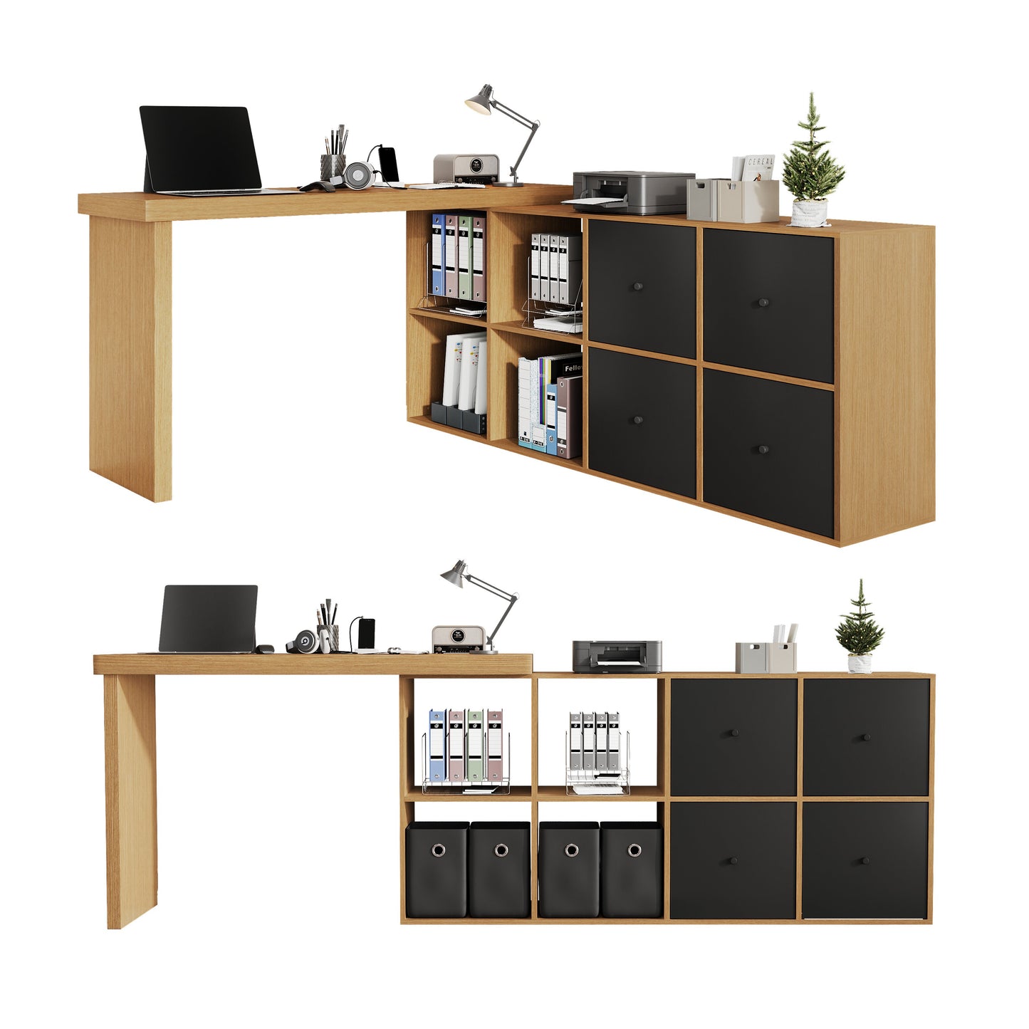 Corner Table, Table Top 360 Swivel - L-shaped Or Straight, MDF, Table Top And Legs 4 Cm Reinforced, With 4 Compartments, 4 Drawers, Flexible Positioning, Desk, Computer Desk