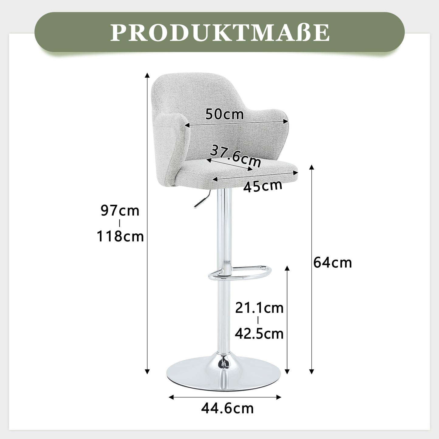 Adjustable Bar Stool Set  Set Of 2 , Modern Upholstered Bar Stools With Armrests, Can Be Rotated 360 , Height Adjustable, Suitable For The Bar At Home And For Restaurants