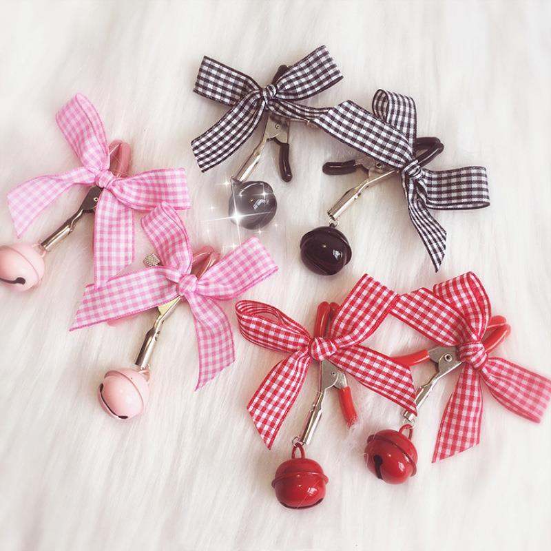 Houndstooth Cute Bow Decorative Bell Accessories Nipple Clamp