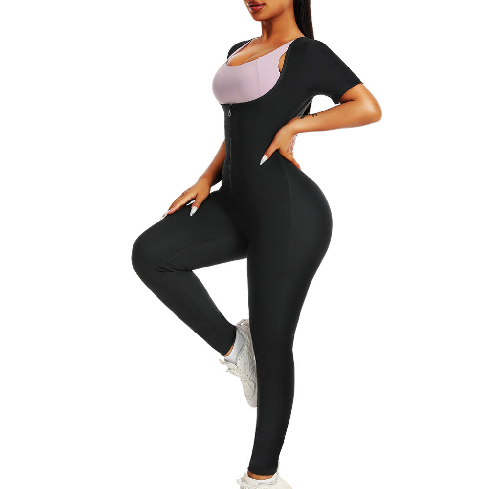 Women's Sauna Suit Short Sleeve Jumpsuit, Sweat Enhancer Workout Shapewear, Corset Waist Trainer For Body Sculpting