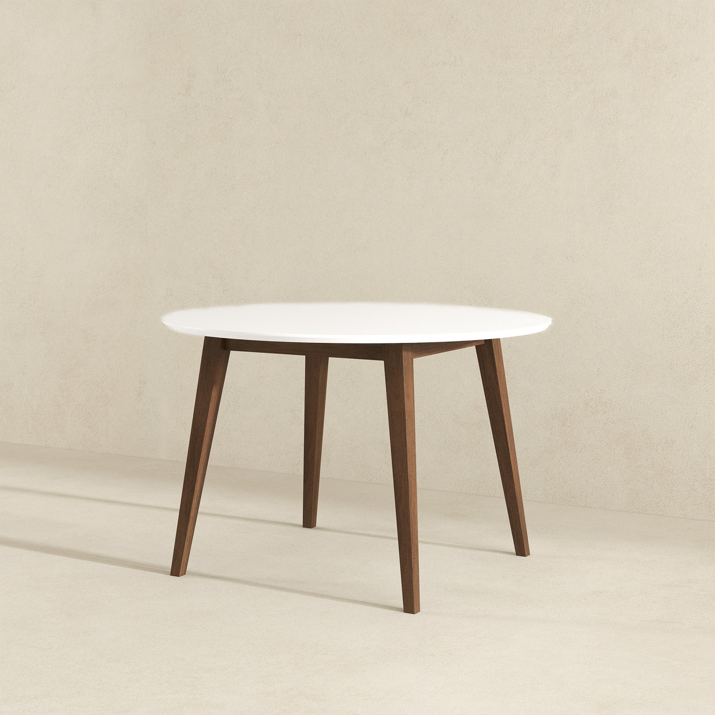 Paloma Mid-Century Modern Round Dining Table In White Solid Wood, 43.3 Inches For Kitchen, Dining Room, Dinette, Breakfast