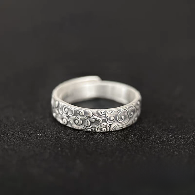 1 Pair 999.9 Sterling Silver Vintage Cloud Open Couple Rings, Retro Chinese Style, Perfect For Daily Wear & Valentine's Day Gift