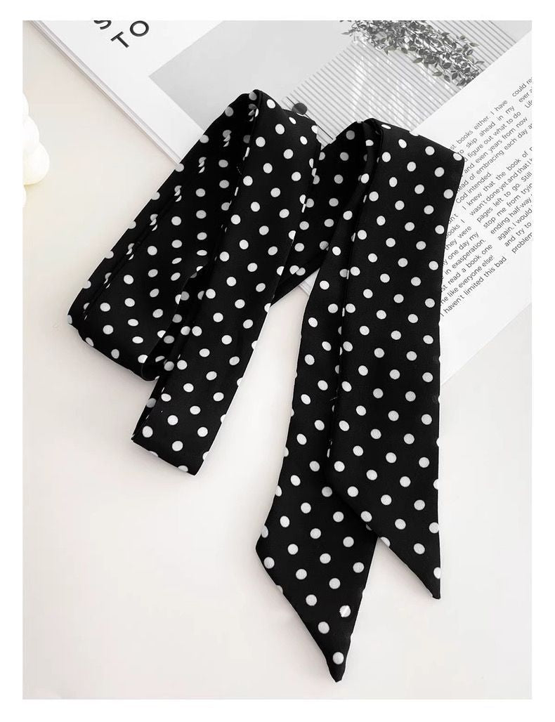 Korean-style Black And White Polka-Dot Silk Scarf For Women