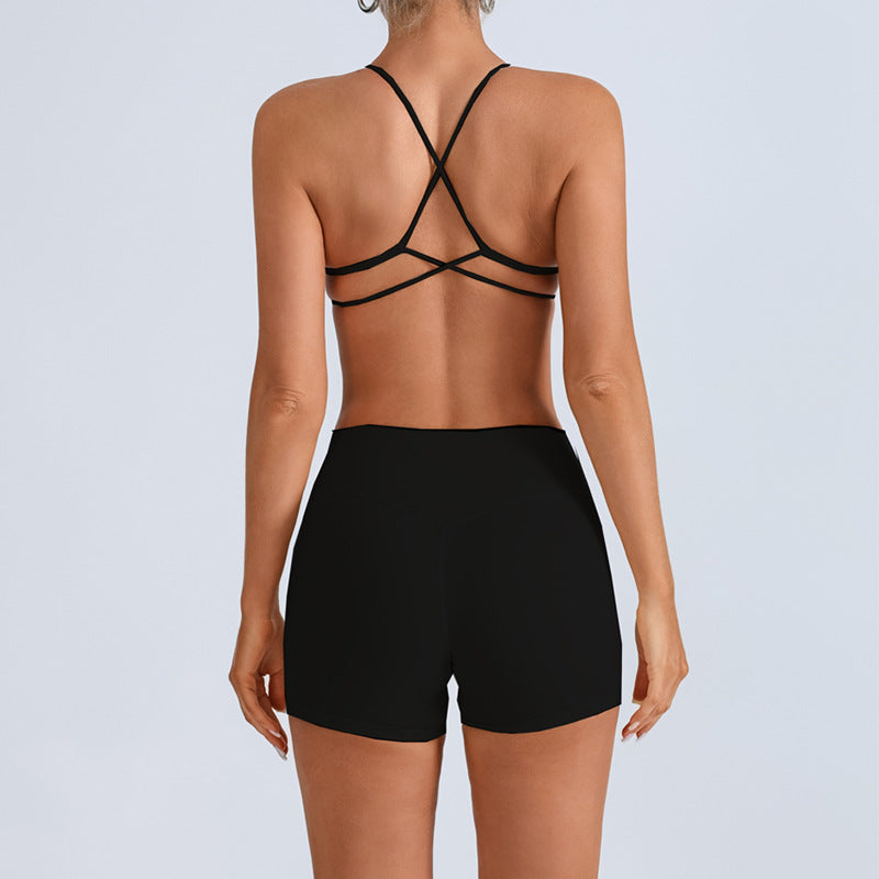 Beauty Back With Chest Pad Cross Spaghetti Strap Bra High Waist Fitness Pants
