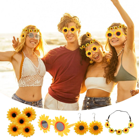Sunflower 4-Piece Set, Floral Accessories For Women, Headband + Brooch + Earrings + Bracelet, Sunflower Jewelry For Birthdays, Summer Parties, And Weddings—Multi-Piece Party Gift Set