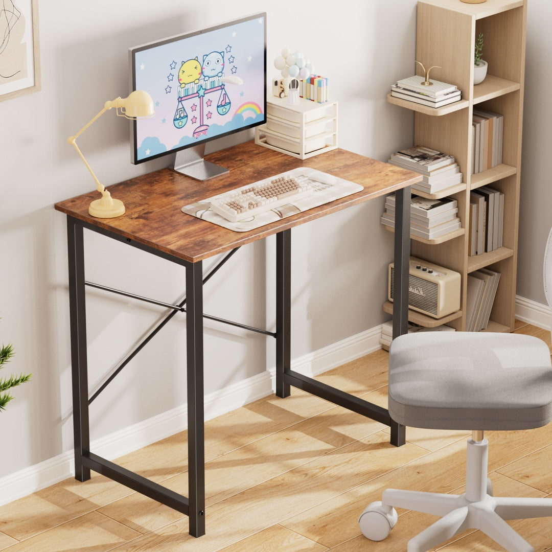 Computer Desk For Home Office, Modern Study Work Table Simple Style For Bedroom, Writing Desks With X-Shaped Reinforcement, Rust