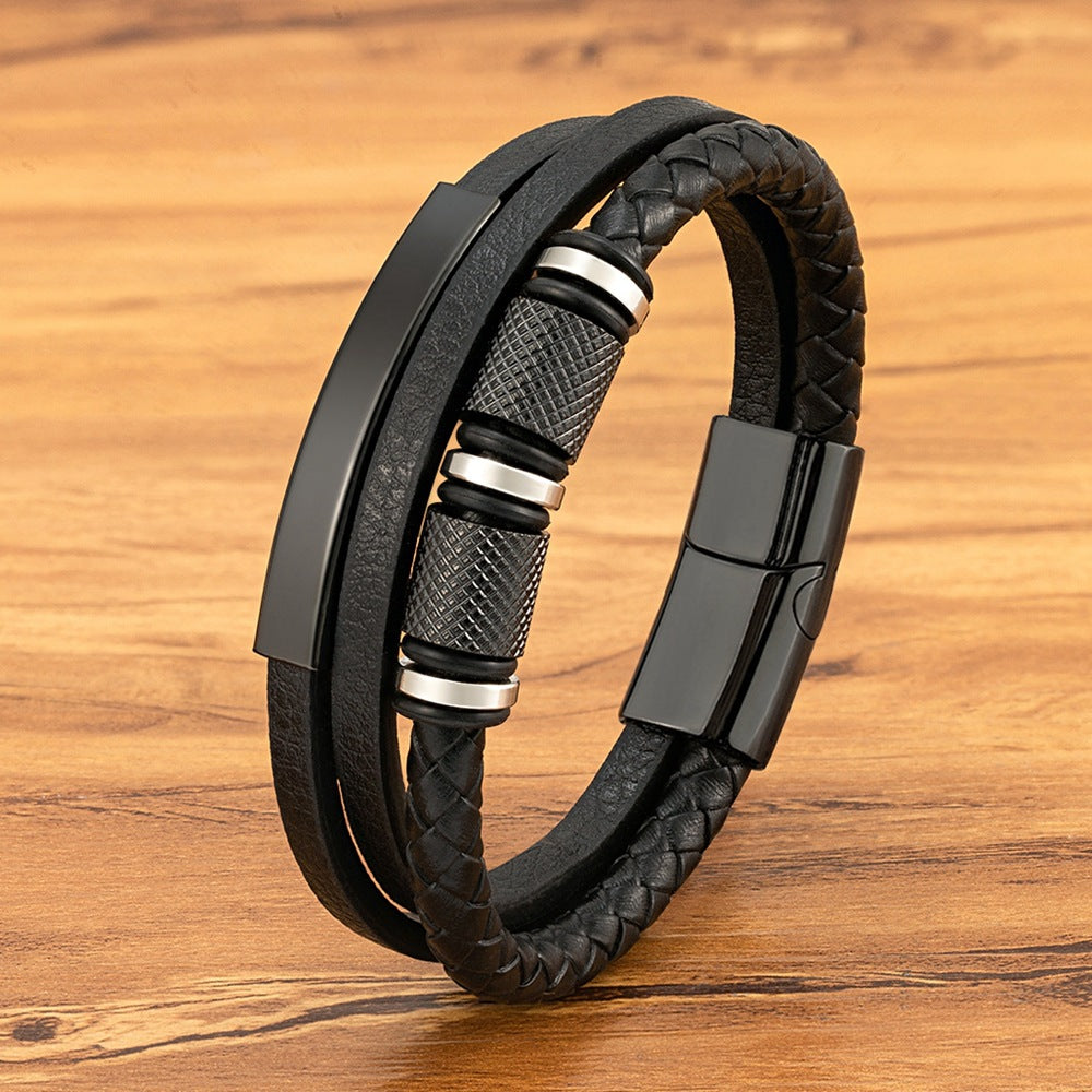 Fashionable Multi-layer Braided Leather Bracelet With Accessories