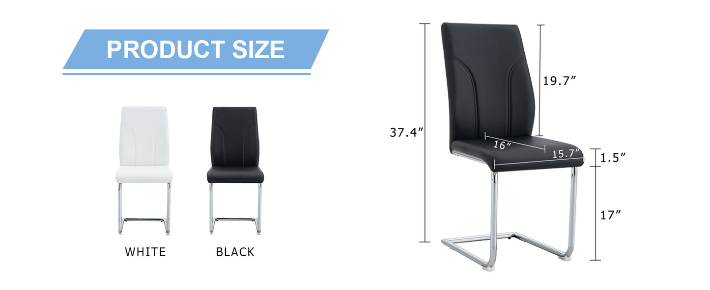 4 Dining Chair Set, Black Dining Chair Set, PU Material High Back Seat And Sturdy Leg Chair, Suitable For Dining Room, Kitchen, Living Room