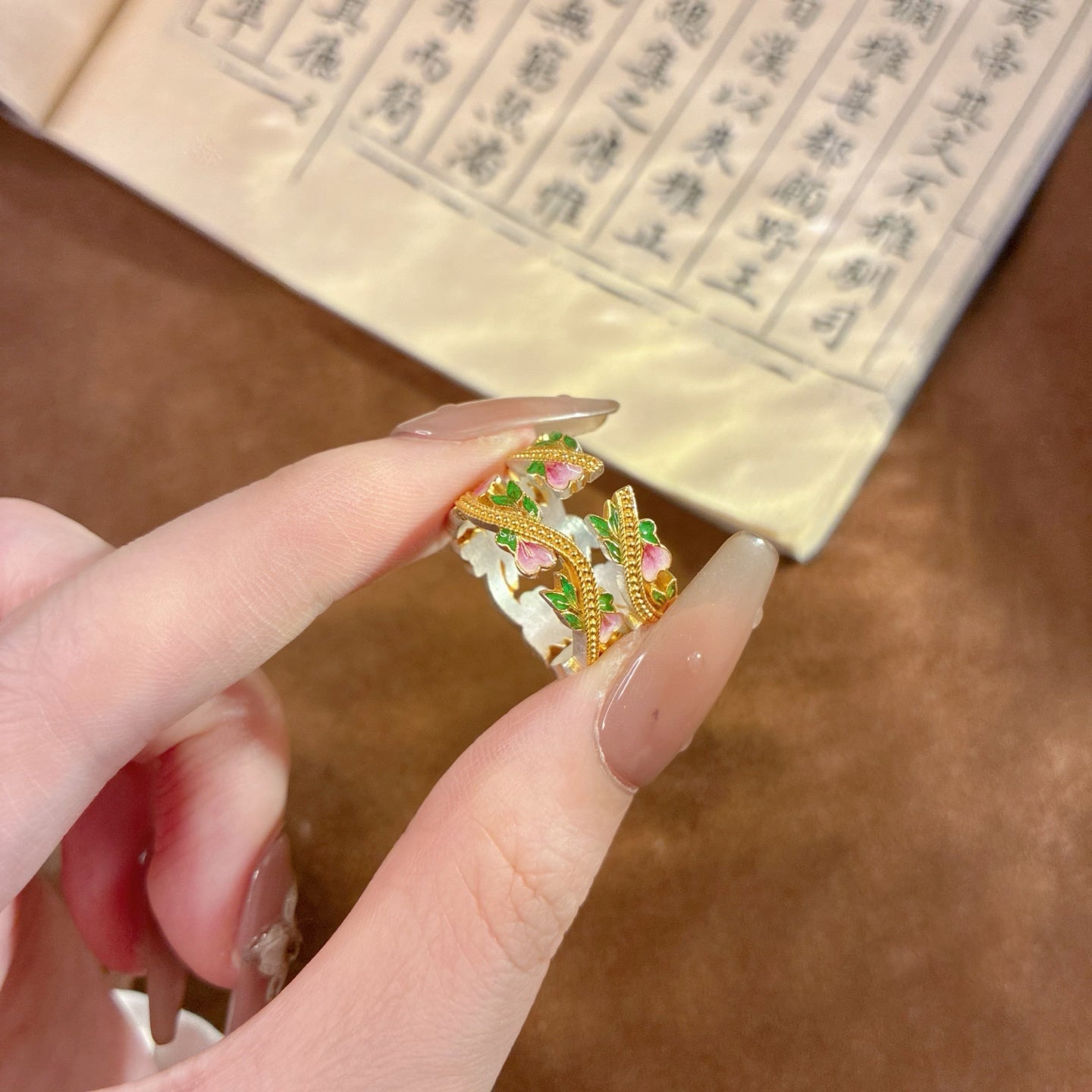 1pcs 999.9 Sterling Silver Gold-Plated Floral Enamel Ring, Luxury Retro Style, Ideal For Birthdays & Holiday Gifts
