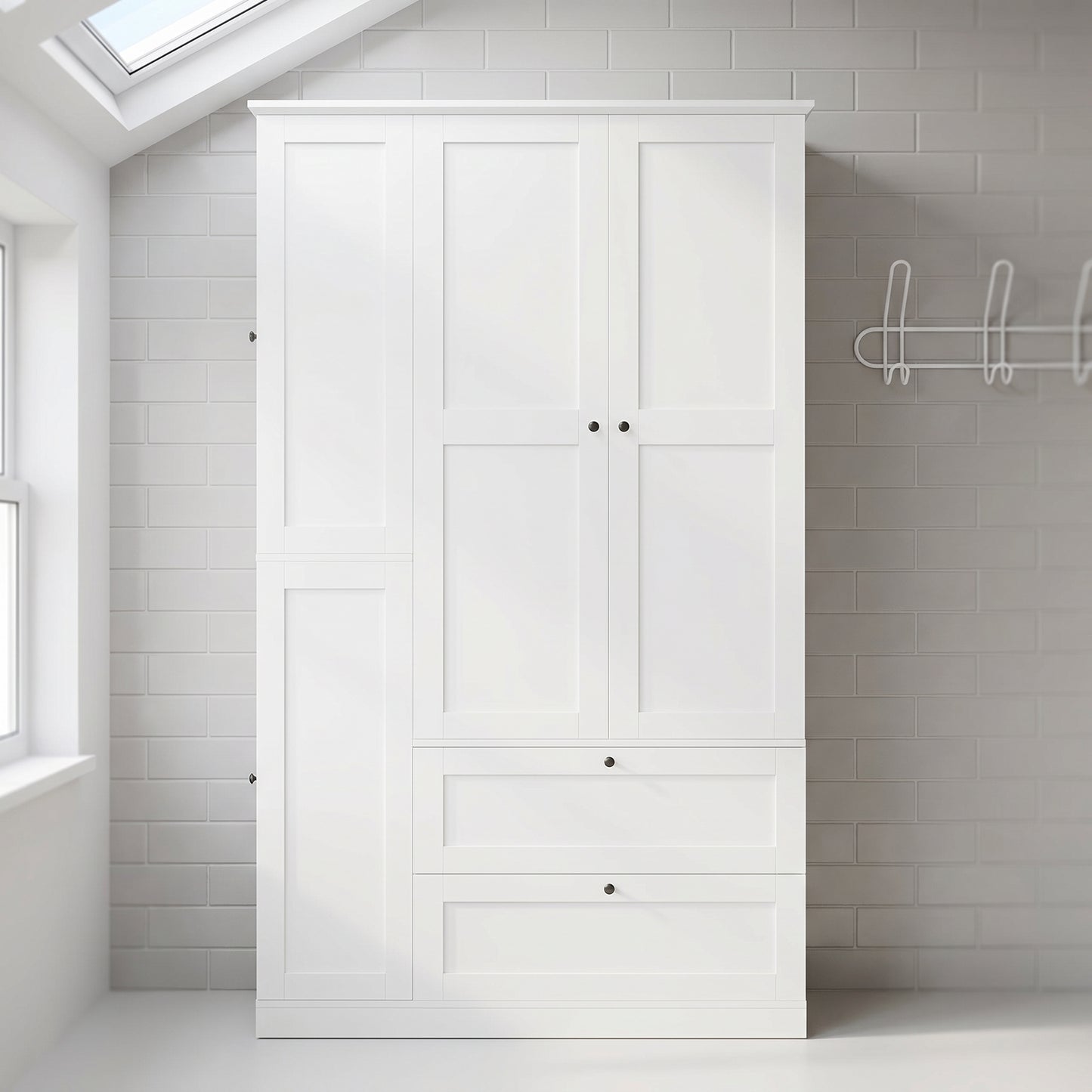 TOPMAX 73.6  Tall Farmhouse Kitchen Pantry Cabinet With 7 Shelves, 2 Drawers, 3 Pull-Out Trays, 6 Doors And Side Cabinets For Kitchen & Dining Room, White