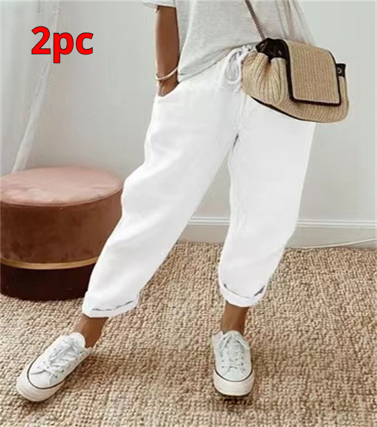 Women's Fashion Cotton Linen Solid Color Casual Pants