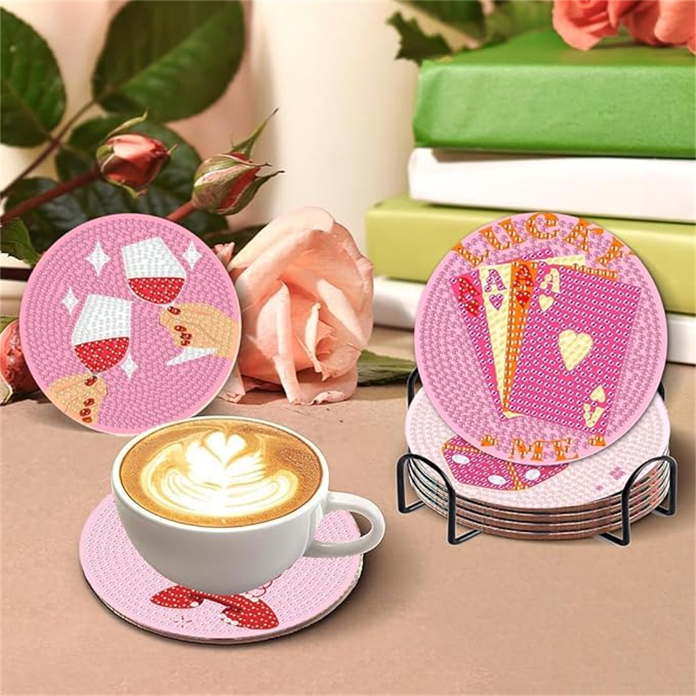 Diamond Art Drawing Coaster With Bracket, DIY Wine Glass Pattern Diamond Art Coaster, Suitable For Adults And Beginners Diamond Drawing Kit, Diamond Kit Craft Supplies, Exquisite Gifts For Friends