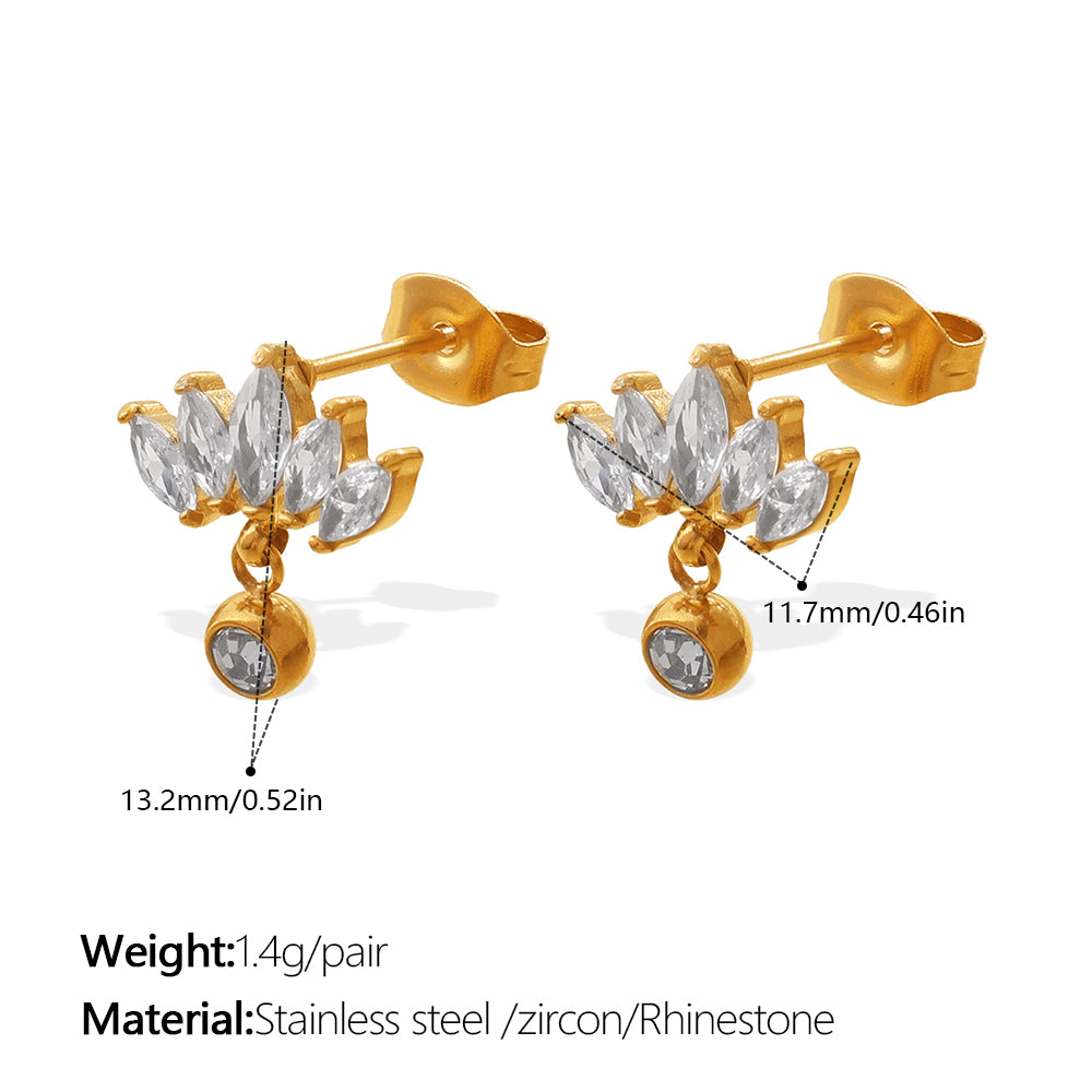 New Fashion Luxury Design Zircon Inlaid Pendant Earrings, Stainless Steel, Korean & Japanese Style Chain Tassel Ear Jewelry
