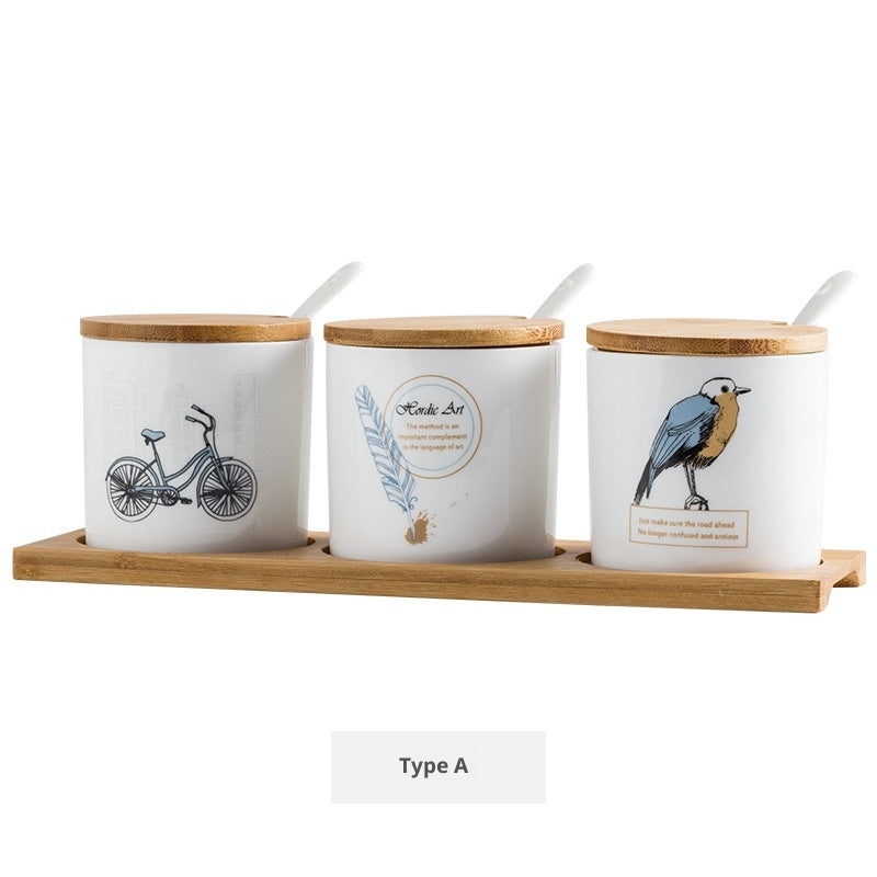 Household Kitchen Ceramic Condiment Jar Set