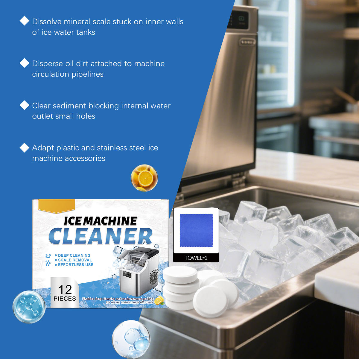 Ice Maker Cleaning Tablets For Home Ice Makers Removes Stains And Limescale, Gentle Ingredients For Daily Cleaning And Care.