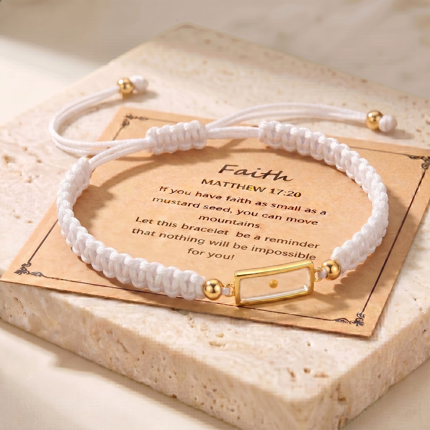 Real Mustard Seed Faith Bracelet, Adjustable Braided Nylon Cord Bracelet For Women Men, Stainless Steel Religious Christian Gift With Scripture Card
