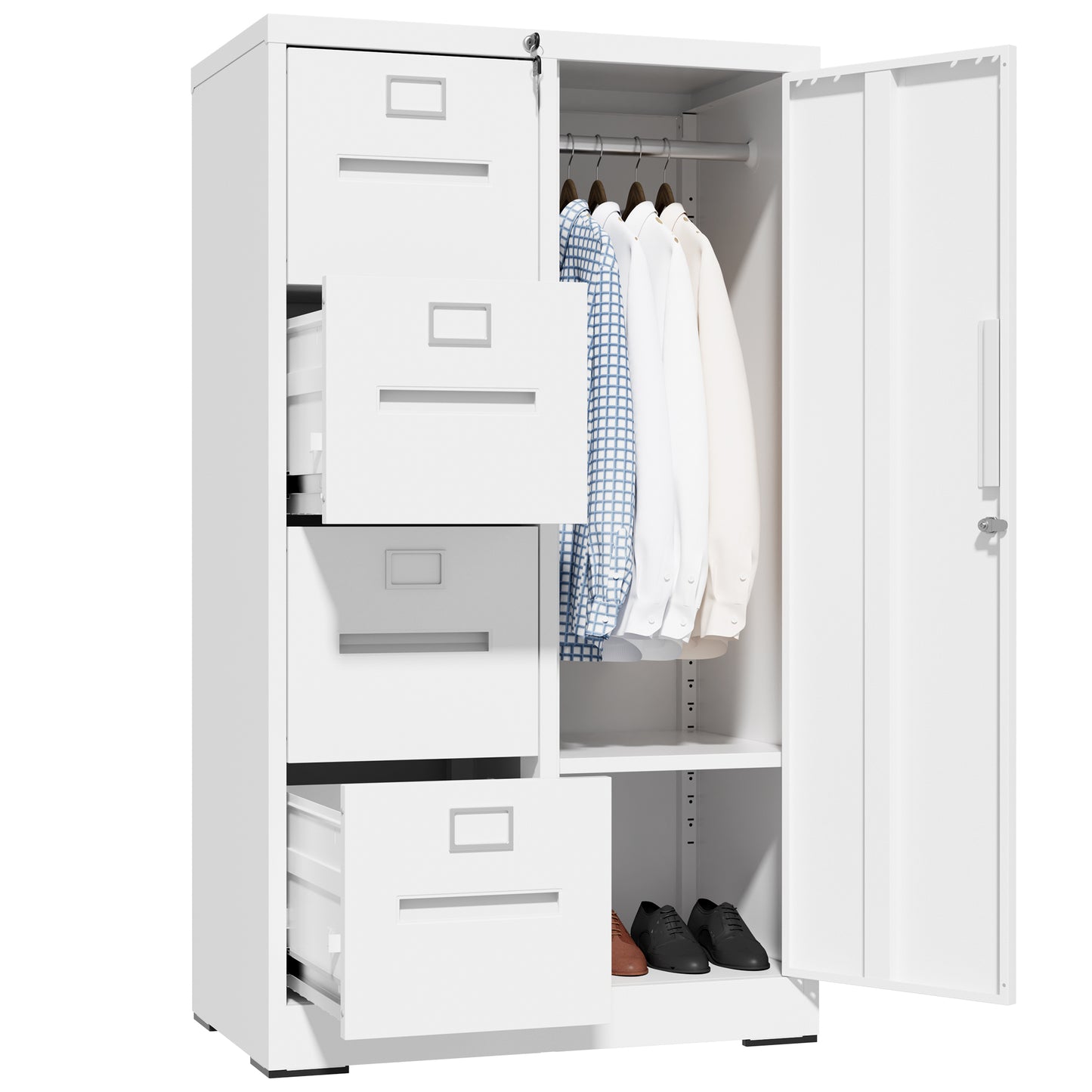 Metal Storage Vertical Filing Cabinet With Lock,  Steel File Locker With 4 Drawers And 1 Door For School, Living Room, Bedroom, Office  White
