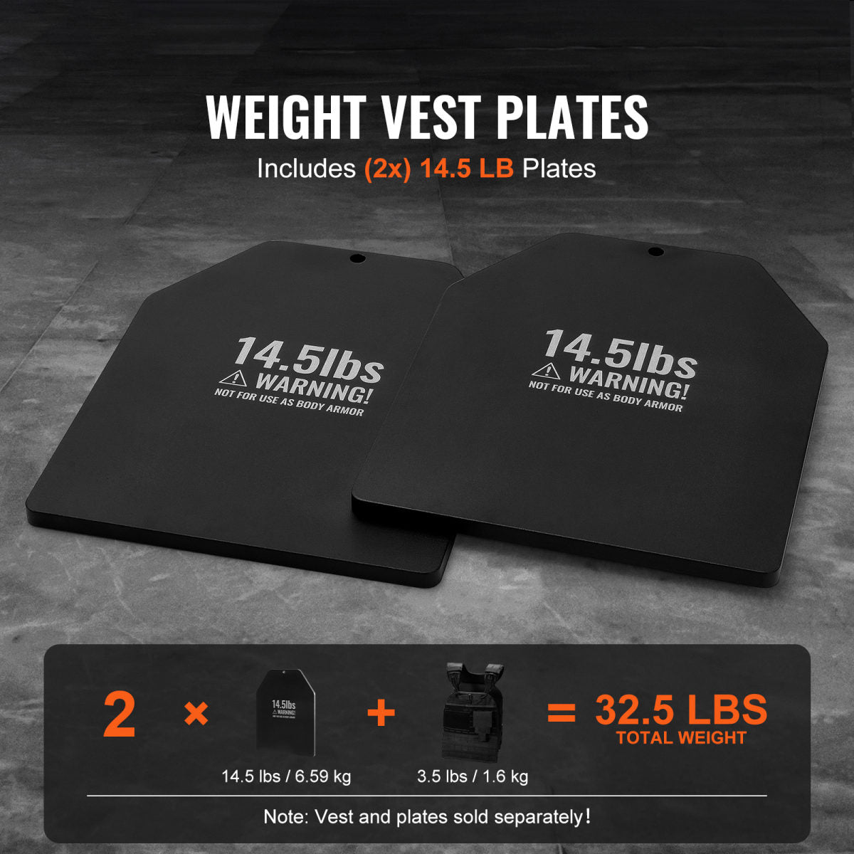 Weight Vest Plates, 14.5 LB Pairs, Premium Steel Weighted Plates, Contoured Ergonomic Fit WODs, Additional Weight For Weight Vests, For Strength Training, Running, Fitness, Heavy Workouts