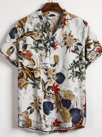 Retro-printed Short-sleeve Lapel-button Fashion Casual Jacket Shirt