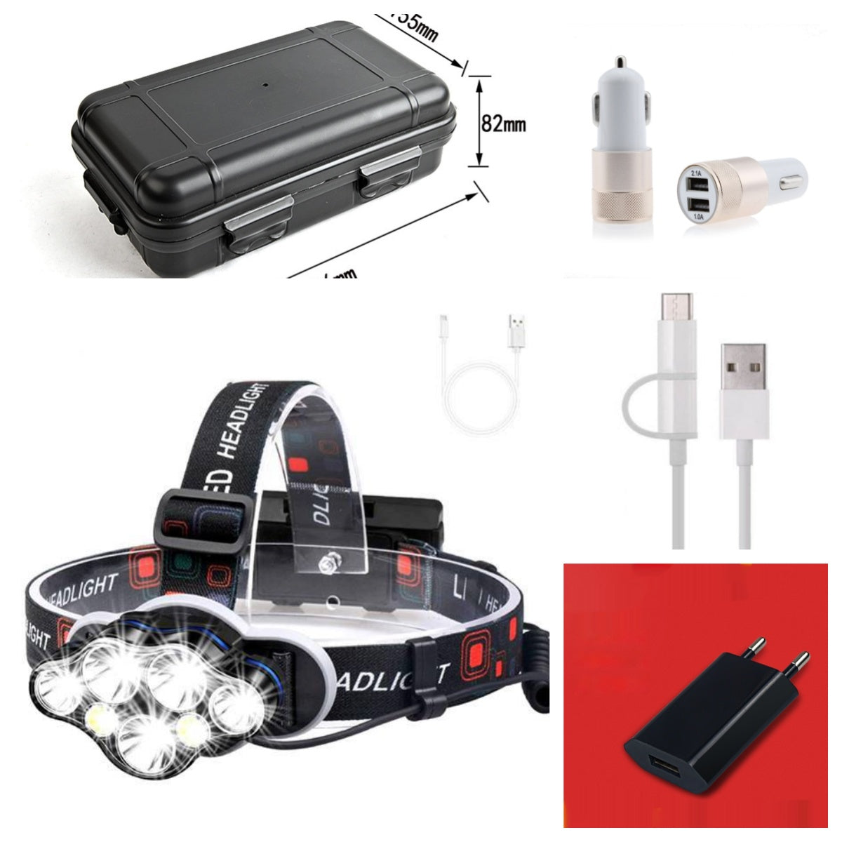 5 Lights Super Bright Android Port Charging Headlight