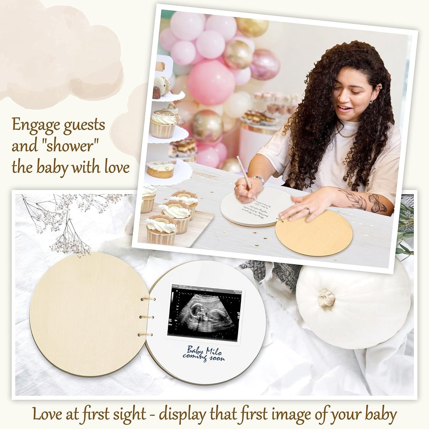Round Wooden Welcome Baby Guest Book, Rustic Baby Shower Sign-in Memory Book With Blank Pages, Baby Shower Party Decor & Keepsake Gift For Expecting Mom To Be